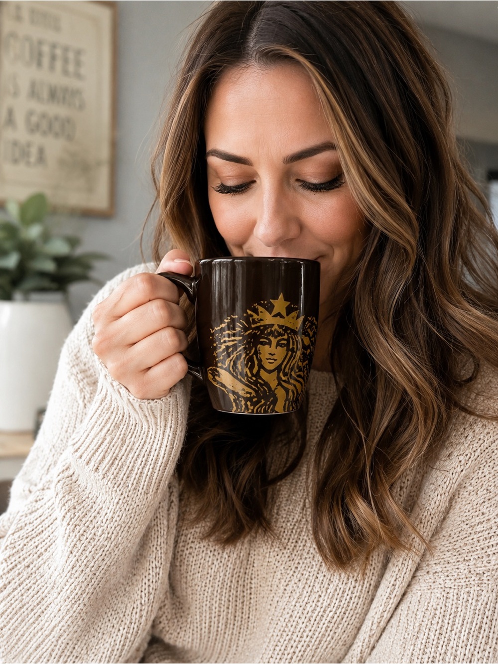 Starbucks 2012 Brown Siren Mermaid Mug Gold Collectible Coffee Cup